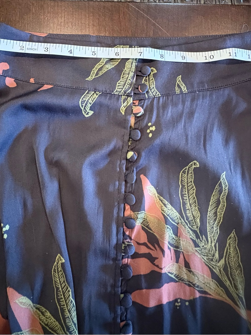 Free People Dark Grey Maxi Skirt with Pinkish Orange and Light Green Leaf Print - Picture 2 of 5